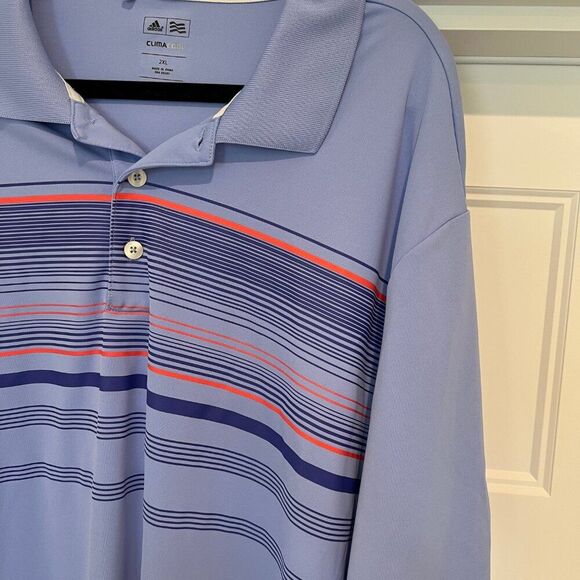 Adidas Men Clima Cool Blue & Orange Stripe Golf Short Sleeve Polo Shirt 2XL - Picture 3 of 6